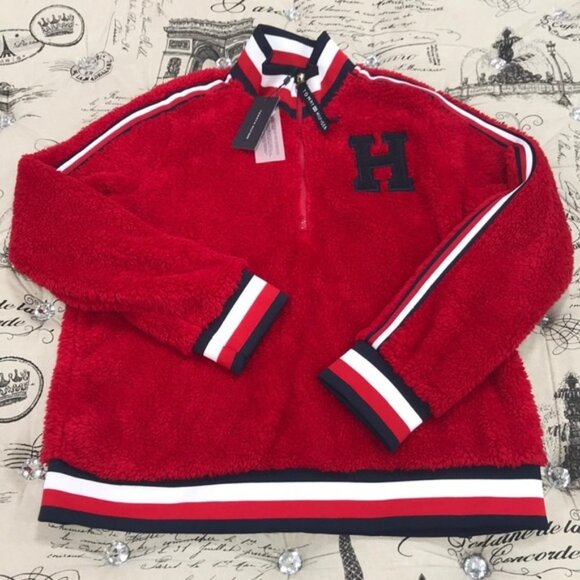 Tommy Hilfiger Striped-Trim Sherpa Sweatshirt - Picture 2 of 8